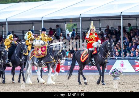 Day 2. Royal Windsor Horse Show. Windsor. Berkshire. UK.Band of the Household Cavalry. Major Craig Hallatt. Director of Music. Drum Horse.10/05/2018. Stock Photo