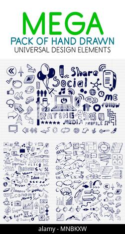Vector mega collection of hand drawn business, economy and social elements. Vector mega collection of hand drawn business, economy and social elements, ideas and concepts Stock Vector