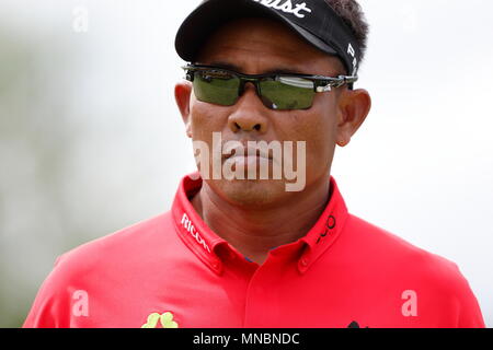 Thongchai Jaidee (Thailand) on the practice green before commencing the Final round of the BMW PGA Championship European tour at Wentworth Golf Club. 24 May 2015 Stock Photo