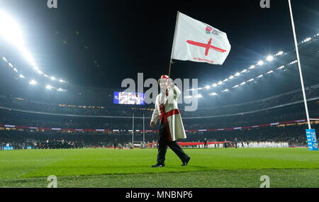 Mr. England (Pete Cross) the England Rugby teams mascot during the QBE International match between England and Samoa at Twickenham Stadium. London, England. 22 November 2014 Stock Photo