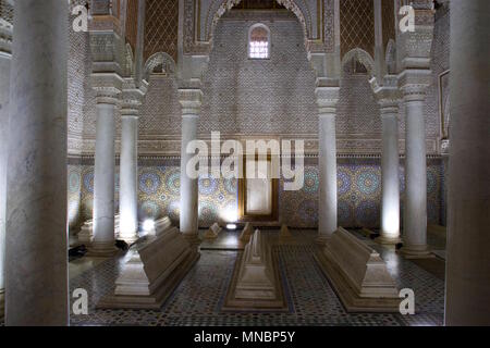 The Saadian tombs are sepulchres in Marrakech, Morocco, which date to time of the Saadian dynasty sultan Ahmad al-Mansur Stock Photo