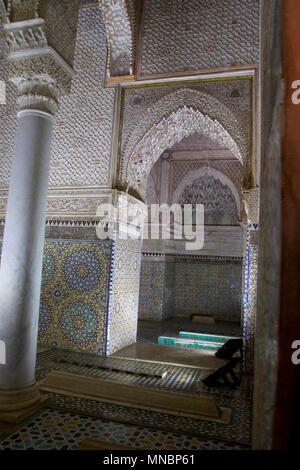 The Saadian tombs are sepulchres in Marrakech, Morocco, which date to time of the Saadian dynasty sultan Ahmad al-Mansur Stock Photo