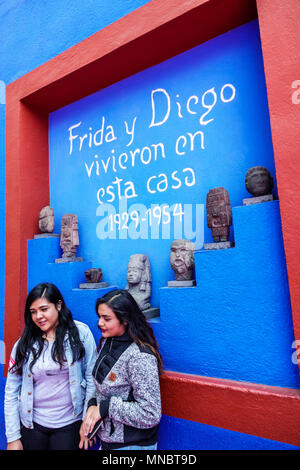 Mexico City,Mexican,Hispanic Latin Latino ethnic,Coyoacan,Del Carmen,Frida Kahlo Museum Museo Frida Kahlo,Blue House,interior inside courtyar Stock Photo