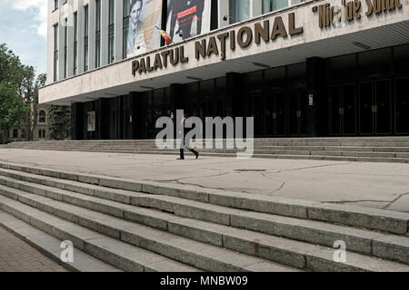 Facade of 'Nicolae Sulac' National Palace Concert halls Palatul National built in the Communist era located in 21 Alexander Pushkin street in the city of Chisinau also known as Kishinev the capital of the Republic of Moldova Stock Photo