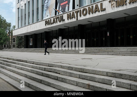 Facade of 'Nicolae Sulac' National Palace Concert halls Palatul National built in the Communist era located in 21 Alexander Pushkin street in the city of Chisinau also known as Kishinev the capital of the Republic of Moldova Stock Photo