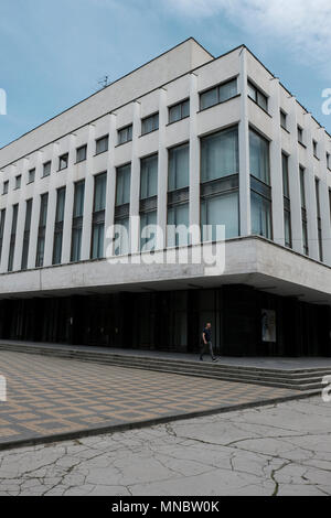 Facade of 'Nicolae Sulac' National Palace Concert halls Palatul National built in the Communist era located in 21 Alexander Pushkin street in the city of Chisinau also known as Kishinev the capital of the Republic of Moldova Stock Photo