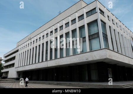 Facade of 'Nicolae Sulac' National Palace Concert halls Palatul National built in the Communist era located in 21 Alexander Pushkin street in the city of Chisinau also known as Kishinev the capital of the Republic of Moldova Stock Photo