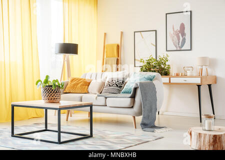 Download Cozy Living Room With Yellow Sofa And Posters Mockup 3d Render Stock Photo Alamy PSD Mockup Templates