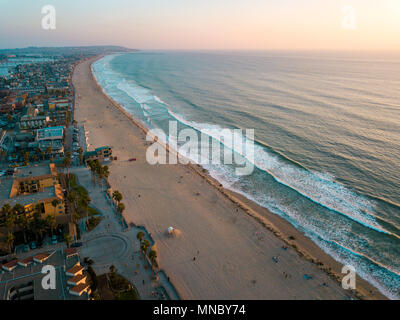 Pacific beach and the surrounding Mission bay in San Diego California aerial Stock Photo