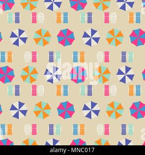 Beach umbrellas top view seamless vector pattern. Stock Vector