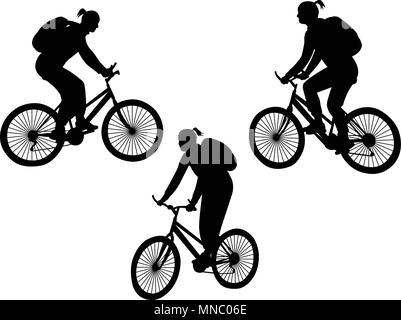 girl riding bicycle silhouettes - vector Stock Vector