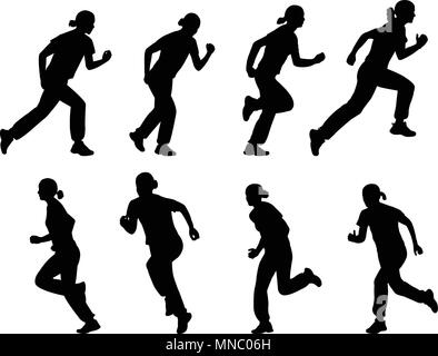 girl running silhouettes set  - vector Stock Vector