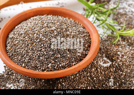 bowl of healthy chia seeds - close up Stock Photo