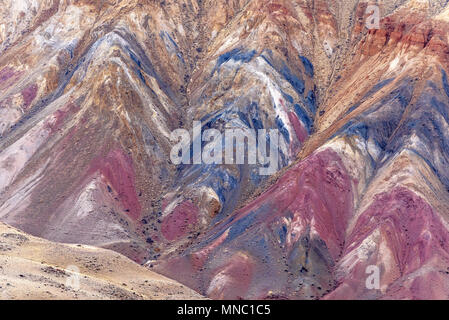 Amazing abstract background of textures of colored rocks with cracks, fractures and rare vegetation Stock Photo