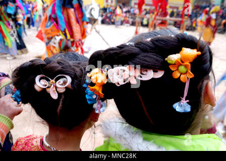 Tibetan little girl in Thangka festival Stock Photo