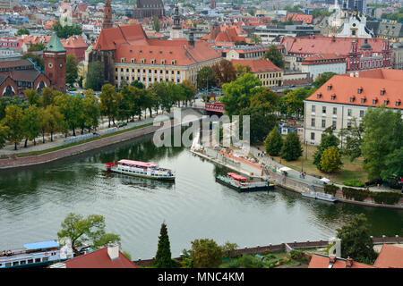 The Ostrow Tumski district (Cathedral island) and the Oder river. Wroclaw, Poland Stock Photo