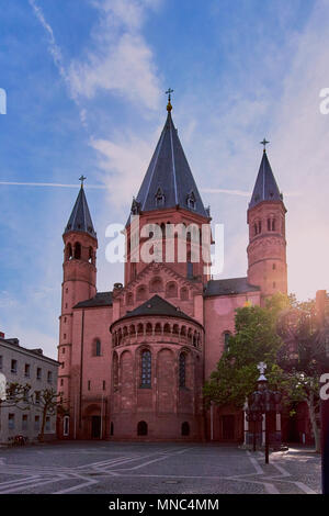 Mainzer Dom (Germany) with wide angle lens on a sunny day with some clouds Stock Photo
