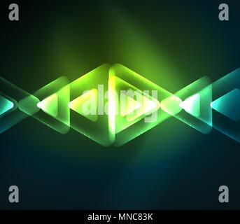 Glass glowing bright triangles on dark space design abstract background. Glass glowing bright triangles on dark space design abstract background. Vector illustration Stock Vector