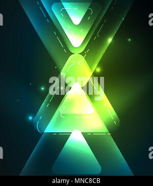Glass glowing bright triangles on dark space design abstract background. Glass glowing bright triangles on dark space design abstract background. Vector illustration Stock Vector