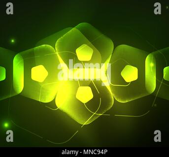 Glowing glass transparent pentagans, geometric abstract digital background. Glowing green glass transparent pentagans, geometric abstract digital background. Vector illustration Stock Vector