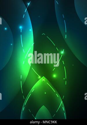 Glowing modern geometric shapes in dark space. Glowing modern geometric shapes in dark space. Vector digital abstract background Stock Vector