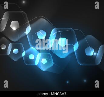 Glowing glass transparent pentagans, geometric abstract digital background. Glowing blue glass transparent pentagans, geometric abstract digital background. Vector illustration Stock Vector