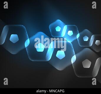 Glowing glass transparent pentagans, geometric abstract digital background. Glowing blue glass transparent pentagans, geometric abstract digital background. Vector illustration Stock Vector