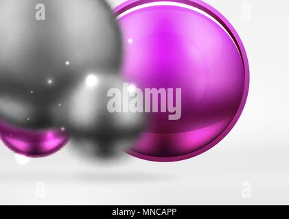 Tech blurred spheres and round circles with glossy and metallic surface. Tech blurred spheres and round circles with glossy and metallic surface. Vector realistic 3d objects, hi-tech technology abstract background Stock Vector