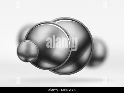Tech blurred spheres and round circles with glossy and metallic surface. Tech blurred spheres and round circles with glossy and metallic surface. Vector realistic 3d objects, hi-tech technology abstract background Stock Vector