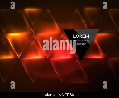 Color neon glowing triangles, abstract background. Color neon glowing triangles, abstract background. Vector techno glowing space with triangles and your message. Hi-tech wallpaper Stock Vector