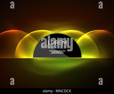 Neon glowing glass transparent circles, background. Neon glowing glass transparent circles, abstract background. Techno template, vector illustration, magic energy concept Stock Vector