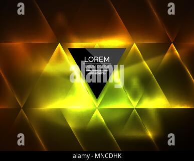 Color neon glowing triangles, abstract background. Color neon glowing triangles, abstract background. Vector techno glowing space with triangles and your message. Hi-tech wallpaper Stock Vector