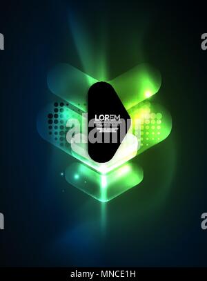 Futuristic neon glowing arrows techno background. Futuristic neon glowing arrows techno background, abstract 3d technology lines. Transparent direction shapes on color backdrop. Geometric minimal abstract background with light effects Stock Vector