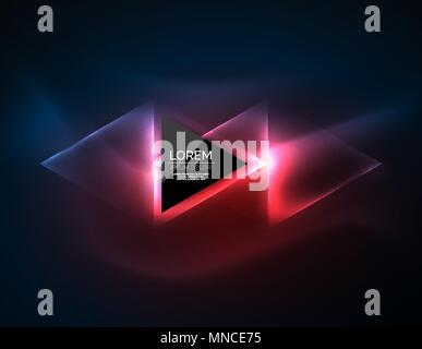 Color neon glowing triangles, abstract background. Color neon glowing triangles, abstract background. Vector techno glowing space with triangles and your message. Hi-tech wallpaper Stock Vector