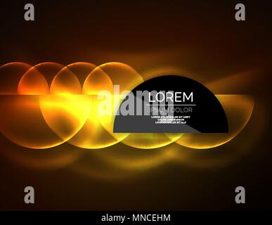 Neon glowing glass transparent circles, background. Neon glowing glass transparent circles, abstract background. Techno template, vector illustration, magic energy concept Stock Vector