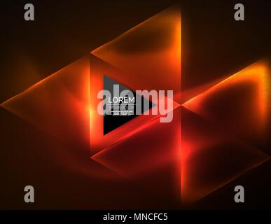 Color neon glowing triangles, abstract background. Color neon glowing triangles, abstract background. Vector techno glowing space with triangles and your message. Hi-tech wallpaper Stock Vector