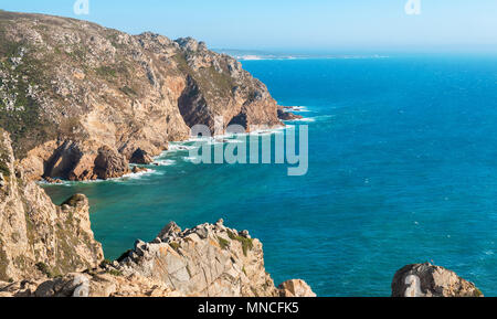 Rocky atlantic coastline at the west point of mainland Europe. Cape Roca (Cabo da Roca), Portugal Stock Photo