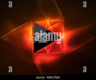 Color neon glowing triangles, abstract background. Color neon glowing triangles, abstract background. Vector techno glowing space with triangles and your message. Hi-tech wallpaper Stock Vector