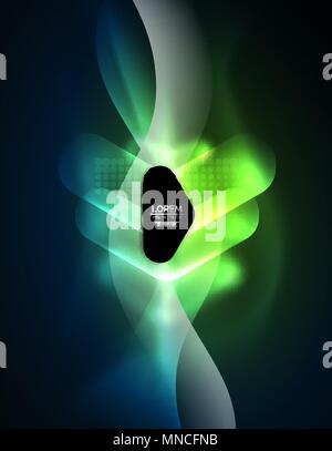 Futuristic neon glowing arrows techno background. Futuristic neon glowing arrows techno background, abstract 3d technology lines. Transparent direction shapes on color backdrop. Geometric minimal abstract background with light effects Stock Vector