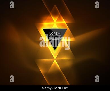 Color neon glowing triangles, abstract background. Color neon glowing triangles, abstract background. Vector techno glowing space with triangles and your message. Hi-tech wallpaper Stock Vector