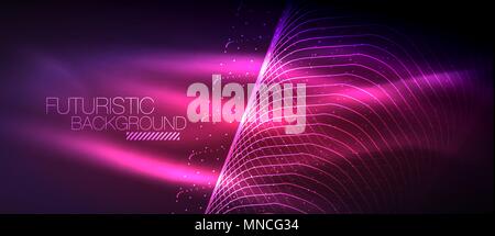 Hi-tech futuristic techno background, neon shapes and dots. Hi-tech futuristic techno background, neon shapes and dots. Technology connection, big data, dotted structure, pink and purple colors Stock Vector