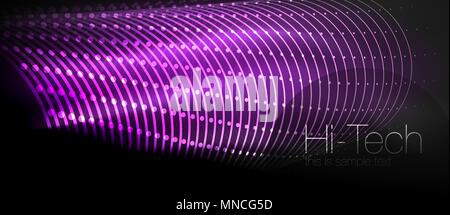 Hi-tech futuristic techno background, neon shapes and dots. Hi-tech futuristic techno background, neon shapes and dots. Technology connection, big data, dotted structure, purple color Stock Vector