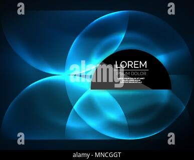 Neon glowing glass transparent circles, background. Neon glowing glass transparent circles, abstract background. Techno template, vector illustration, magic energy concept Stock Vector