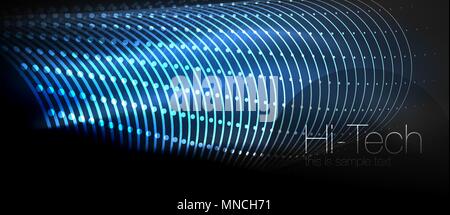 Hi-tech futuristic techno background, neon shapes and dots. Hi-tech futuristic techno background, neon shapes and dots. Technology connection, big data, dotted structure, blue color Stock Vector