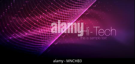 Hi-tech futuristic techno background, neon shapes and dots. Hi-tech futuristic techno background, neon shapes and dots. Technology connection, big data, dotted structure, pink and purple colors Stock Vector