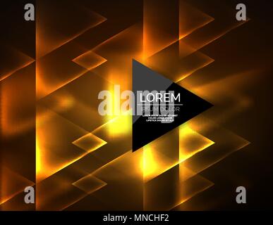 Color neon glowing triangles, abstract background. Color neon glowing triangles, abstract background. Vector techno glowing space with triangles and your message. Hi-tech wallpaper Stock Vector