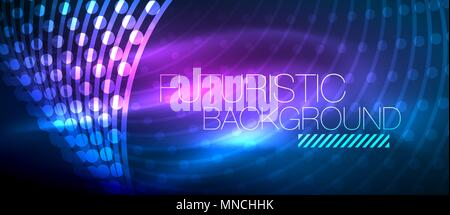 Hi-tech futuristic techno background, neon shapes and dots. Hi-tech futuristic techno background, neon shapes and dots. Technology connection, big data, dotted structure, blue and purple colors Stock Vector