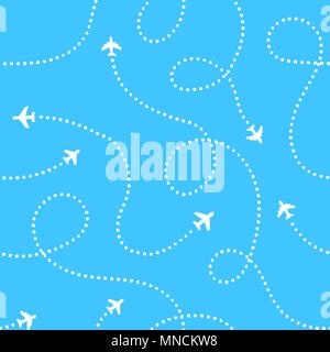 Airplanes with traces background. Seamless aerial pattern Stock Vector