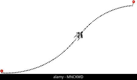 Travel concept. Dotted path airplane. Aircraft tracking. Airplane route ...