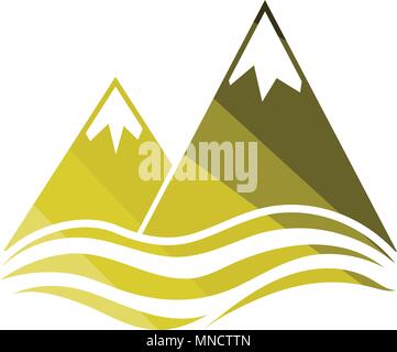 Snow peaks cliff on sea icon. Flat color design. Vector illustration. Stock Vector